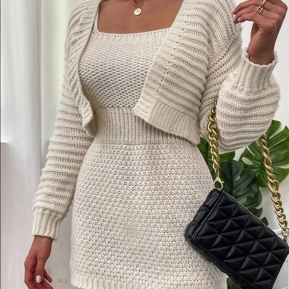 Bodycon Crochet Knit Dress with Matching Cardigan NWOT - Picture 5 of 5